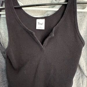 TNA Black Ribbed Tank Top with Notched Neckline